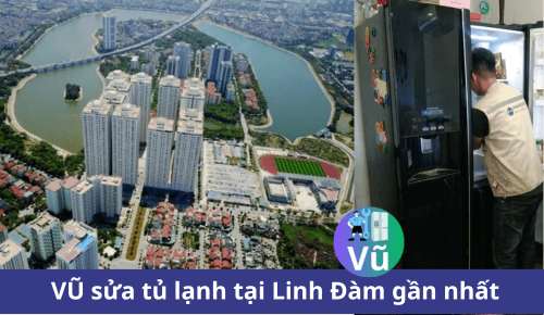 Kỹ thuật viên đang sửa tủ lạnh tại nhà khách hàng ở Linh Đàm