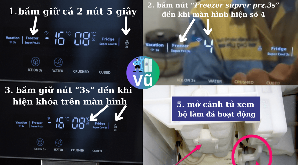 các bước Test đá rơi tự động Tủ Lạnh Toshiba Inverter