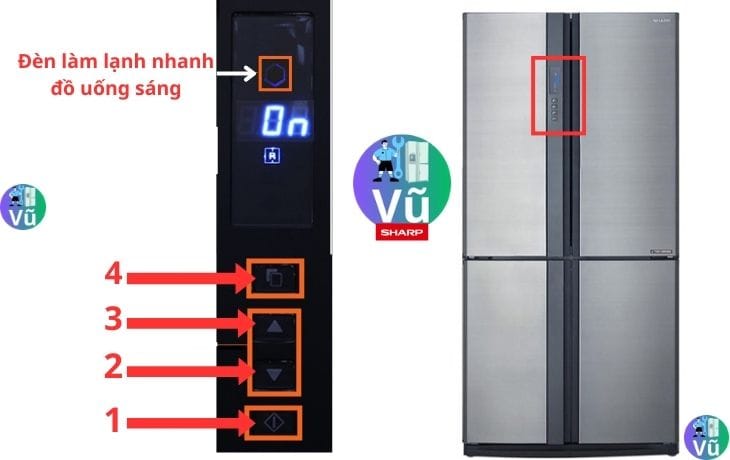 bật tắc Chế độ làm lạnh nhanh đồ uống tủ lạnh sharp
